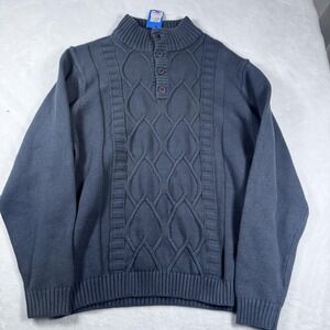 Gioberti Sweater Mens Large Gray 3 Button Knit‎ Pullover Cable Collar Charcoal